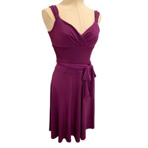 Size 4 Morgan McFeeters Purple V-Neck Dress Sleeveless Belted